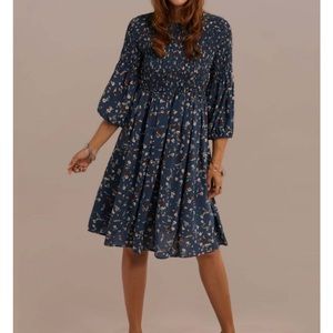 Blue floral pattern midi dress, size large